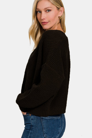 Zenana Open Front Drop Shoulder Sweater Cardigan Trendsi