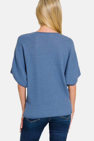 Zenana V-Neck Short Sleeve Dolman Sweater Trendsi