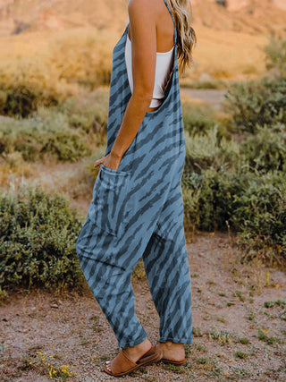 Full Size Printed V-Neck Sleeveless Jumpsuit Trendsi