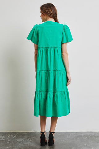 HEYSON Full Size Cotton Poplin Ruffled Tiered Midi Dress Trendsi