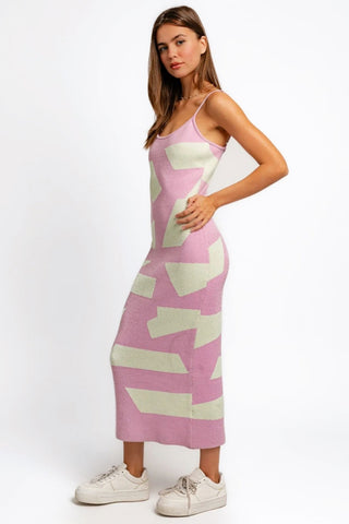 Le Lis Abstract Contrast Maxi Sweater Cami Dress Trendsi