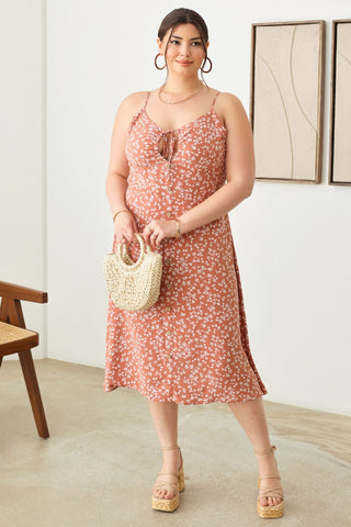 Zenobia Plus Size Cutout Floral Spaghetti Strap Dress Trendsi