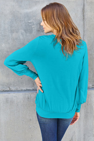 Basic Bae Full Size V-Neck Lantern Sleeve Top Trendsi