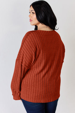 Basic Bae Full Size Ribbed Half Button Long Sleeve T-Shirt Trendsi