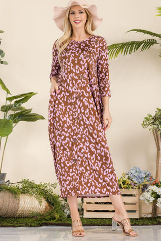 Celeste Full Size Leopard Contrast Dress with Pockets Trendsi