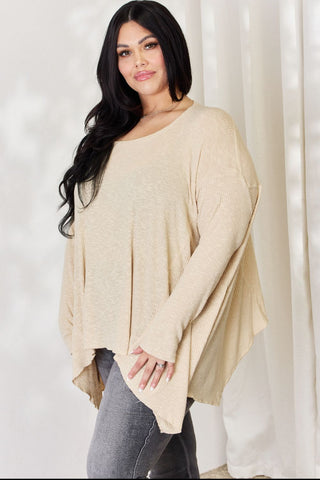 HEYSON Full Size Oversized Sharkbite Hem Top Trendsi