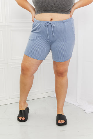 Blumin Apparel Too Good Full Size Ribbed Shorts in Misty Blue Trendsi