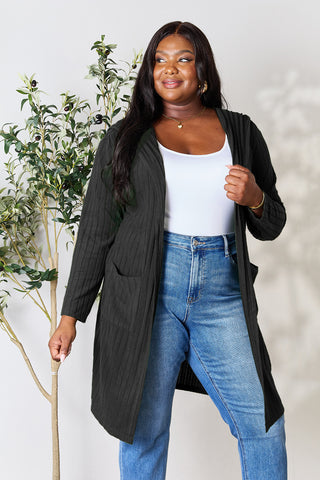 Basic Bae Full Size Hooded Sweater Cardigan Trendsi