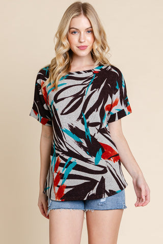 BOMBOM Printed Round Neck Short Sleeve T-Shirt Trendsi