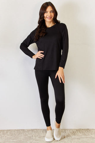 JULIA Round Neck Long Sleeve T-Shirt and Leggings Set Trendsi