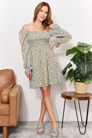 Honey Floral Smocked Flounce Sleeve Square Neck Dress Trendsi