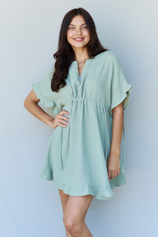 Ninexis Out Of Time Full Size Ruffle Hem Dress with Drawstring Waistband in Light Sage Trendsi