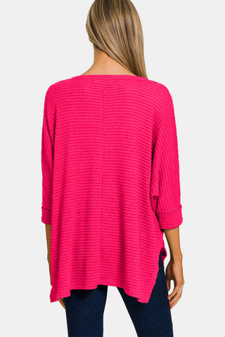 Zenana V-Neck High-Low Jacquard Knit Top Trendsi