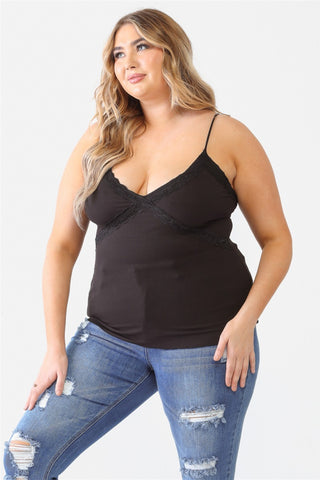 Zenobia Plus Size Lace Detail V-Neck Cami Trendsi