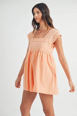 MABLE Square Neck Lace Trim Romper Trendsi