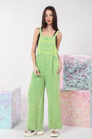 VERY J Texture Washed Wide Leg Overalls Trendsi