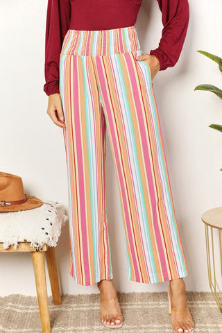 Double Take Striped Smocked Waist Pants with Pockets Trendsi