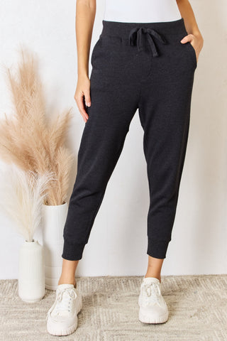 RISEN Soft Knit Drawstring Cropped Joggers Trendsi