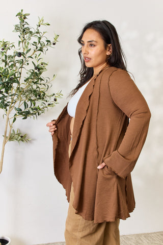 Culture Code Full Size Open Front Long Sleeve Cardigan Trendsi