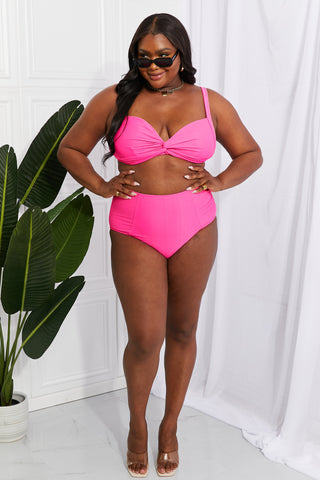 Marina West Swim Take A Dip Twist High-Rise Bikini in Pink Trendsi