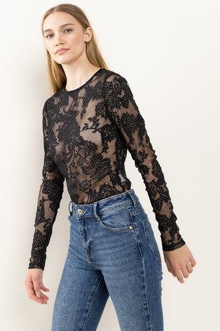 Ces Femme Floral Lace Mesh Bodysuit Trendsi