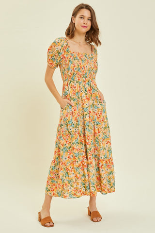 HEYSON Full Size Floral Smocked Tiered Midi Dress Trendsi