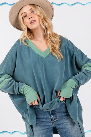 SAGE + FIG Mineral Wash Side Slit Contrast Top Trendsi