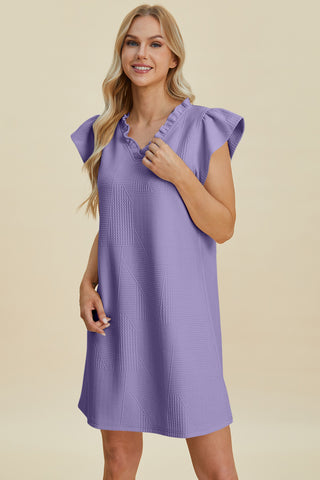 Double Take Full Size Ruffled V-Neck Cap Sleeve Dress Trendsi