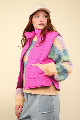 VERY J Zip Up Puffer Padded Warm Vest Trendsi