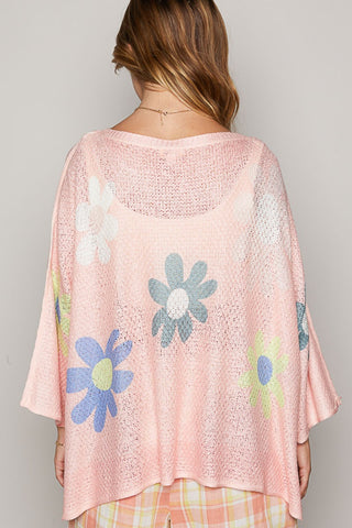 POL Flower Dropped Shoulder Long Sleeve Knit Top Trendsi