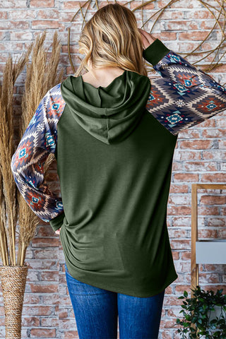 Heimish Full Size Half Button Printed Long Sleeve Hooded Top Trendsi