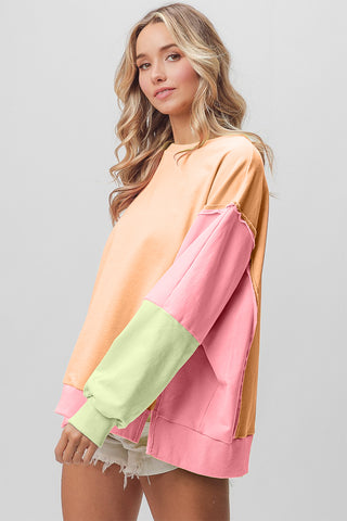 BiBi Washed Color Block Sweatshirt Trendsi