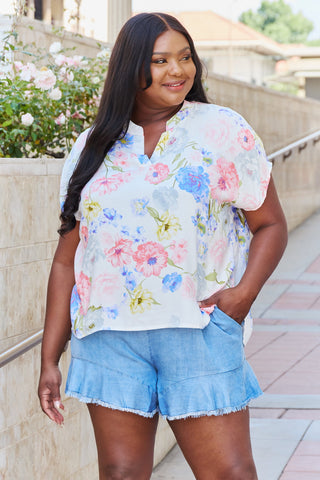 White Birch One And Only Full Size Short Sleeve Floral Print Top Trendsi