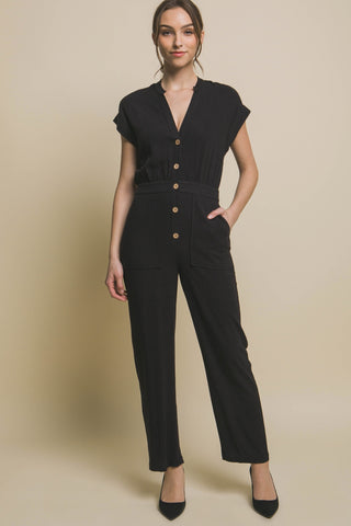 Love Tree Button Up Front Pocket Jumpsuit Trendsi