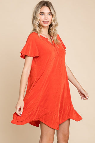 Culture Code Full Size Short Sleeve Ruffled Asymmetric Hem Dress Trendsi