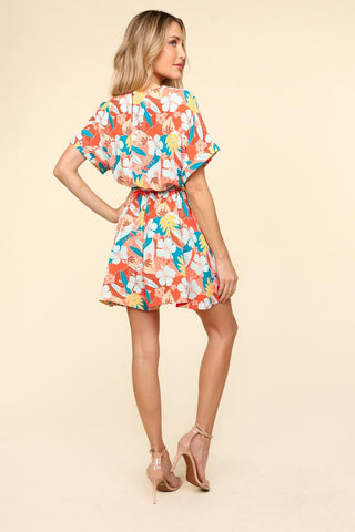 Haptics Tropical Floral Short Sleeve Tied Romper Trendsi