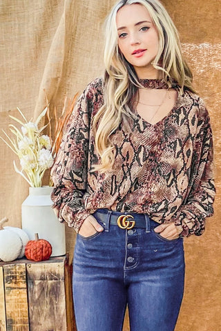 And The Why Choker Neck Dolman Sleeve Snake Print Top Trendsi