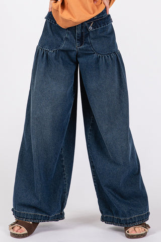 SAGE + FIG Mid-Rise Cargo Jeans with Pockets Trendsi