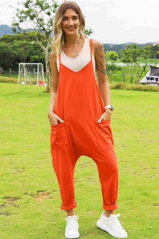 Double Take Full Size Sleeveless V-Neck Pocketed Jumpsuit Trendsi