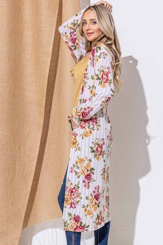 And The Why Floral Kimono Open Front Longline Cardigan Trendsi