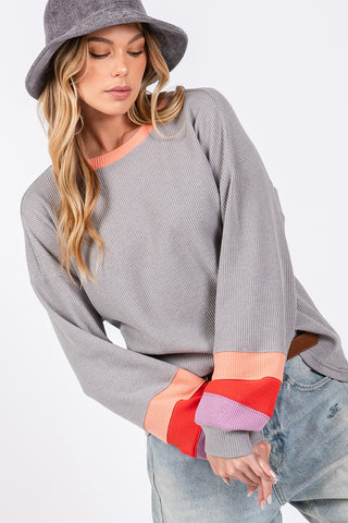 SAGE + FIG Color Block Waffle Knit T-Shirt Trendsi