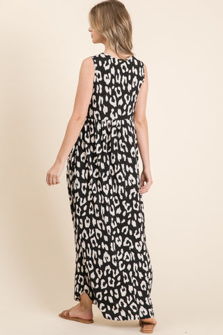 BOMBOM Leopard Maxi Dress with Pockets Trendsi