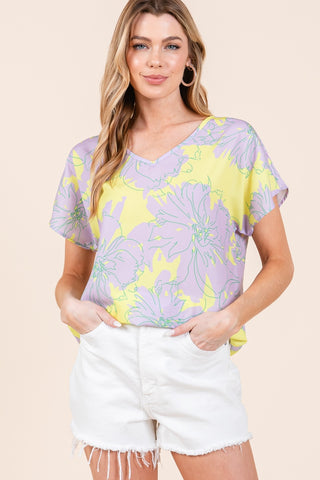 BOMBOM Floral Short Sleeve T-Shirt Trendsi