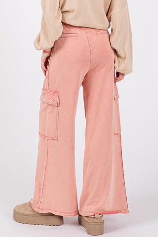 SAGE + FIG Knit Terry Mineral Wash Wide Leg Pants Trendsi