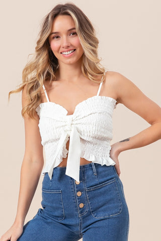 BiBi Ruffled Smocked Ribbon Detail Cami Trendsi