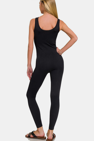 Zenana Ribbed Bra Padded Sports Seamless Jumpsuit Trendsi