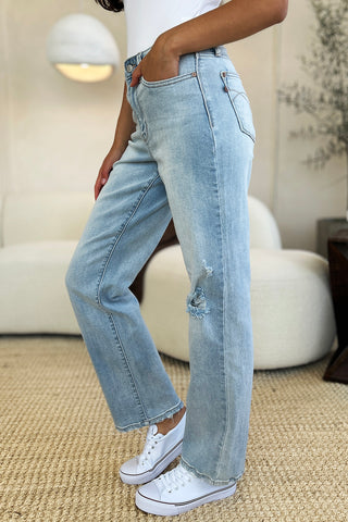 Judy Blue Full Size High Waist Distressed Straight Jeans Trendsi