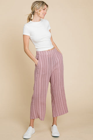 Cotton Bleu by Nu Lab Striped Elastic Waist Wide Leg Pants Trendsi