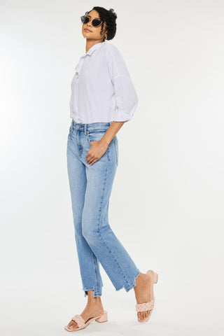 Kancan High Waist Raw Hem Straight Jeans Trendsi