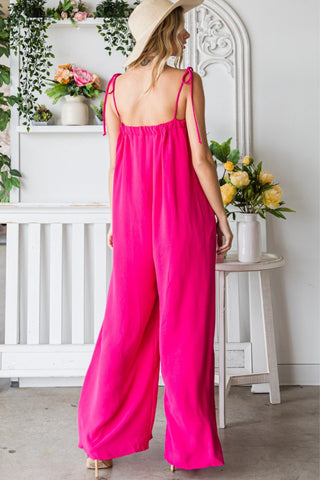 Veveret Pocketed Spaghetti Strap Wide Leg Jumpsuit Trendsi